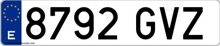 Ejemplo de matrícula española 8792 GVZ