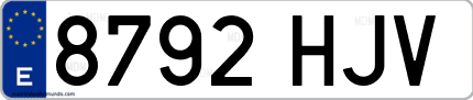 Ejemplo de matrícula de coche ordinaria 8792 HJV