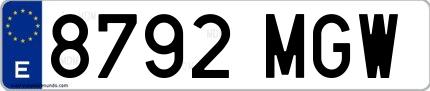 Ejemplo de matrícula española 8792 MGW