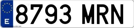 Ejemplo de matrícula española 8793 MRN