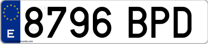 Ejemplo de matrícula de coche ordinaria 8796 BPD