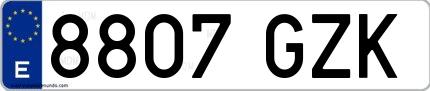 Ejemplo de matrícula española 8807 GZK