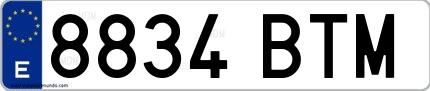 Ejemplo de matrícula española 8834 BTM