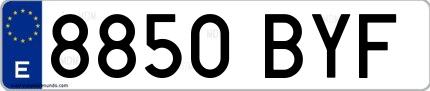 Ejemplo de matrícula española 8850 BYF