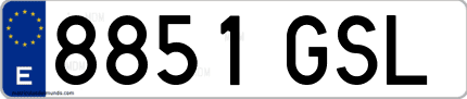 Ejemplo de matrícula de coche ordinaria 8851 GSL