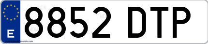 Ejemplo de matrícula de coche ordinaria 8852 DTP