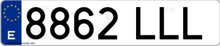 Ejemplo de matrícula española 8862 LLL