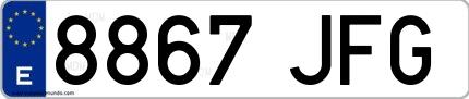 Ejemplo de matrícula española 8867 JFG