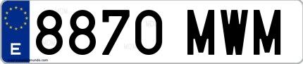 Ejemplo de matrícula española 8870 MWM