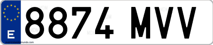 Ejemplo de matrícula de coche ordinaria 8874 MVV