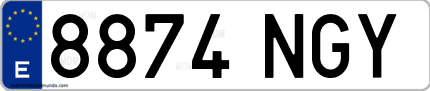 Ejemplo de matrícula de coche ordinaria 8874 NGY