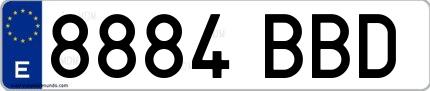 Ejemplo de matrícula española 8884 BBD