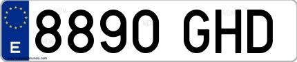 Ejemplo de matrícula española 8890 GHD