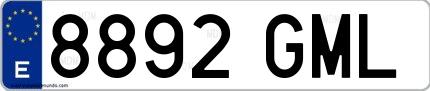 Ejemplo de matrícula española 8892 GML