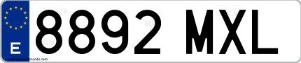 Ejemplo de matrícula española 8892 MXL