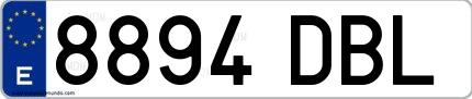 Ejemplo de matrícula española 8894 DBL