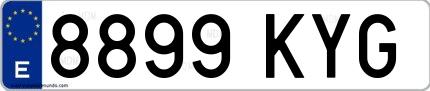 Ejemplo de matrícula española 8899 KYG