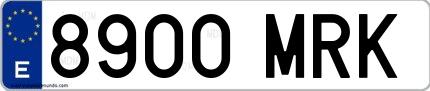 Ejemplo de matrícula española 8900 MRK