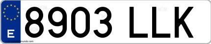 Ejemplo de matrícula española 8903 LLK