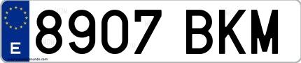 Ejemplo de matrícula española 8907 BKM