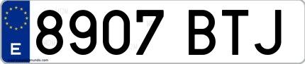 Ejemplo de matrícula española 8907 BTJ