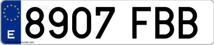 Ejemplo de matrícula española 8907 FBB