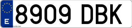Ejemplo de matrícula de coche ordinaria 8909 DBK