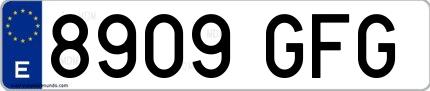 Ejemplo de matrícula española 8909 GFG
