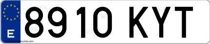 Ejemplo de matrícula española 8910 KYT