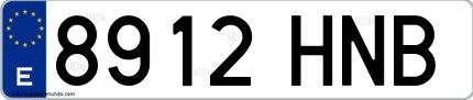 Ejemplo de matrícula española 8912 HNB