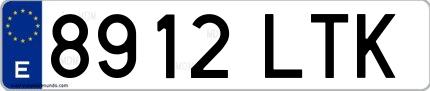 Ejemplo de matrícula española 8912 LTK