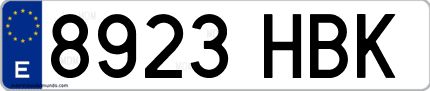 Ejemplo de matrícula de coche ordinaria 8923 HBK