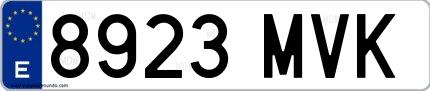 Ejemplo de matrícula española 8923 MVK