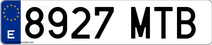 Ejemplo de matrícula de coche ordinaria 8927 MTB