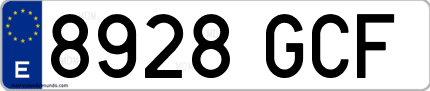 Ejemplo de matrícula de coche ordinaria 8928 GCF