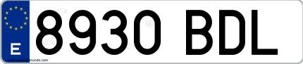 Ejemplo de matrícula española 8930 BDL