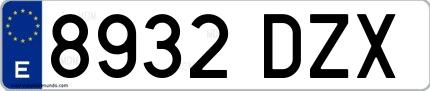 Ejemplo de matrícula española 8932 DZX