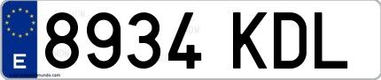 Ejemplo de matrícula española 8934 KDL