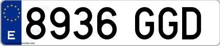 Ejemplo de matrícula española 8936 GGD