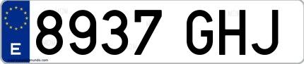 Ejemplo de matrícula española 8937 GHJ