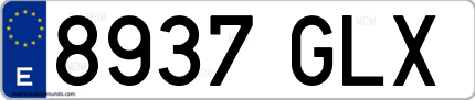 Ejemplo de matrícula de coche ordinaria 8937 GLX