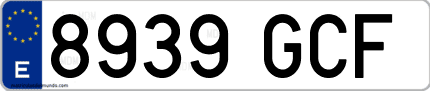 Ejemplo de matrícula de coche ordinaria 8939 GCF