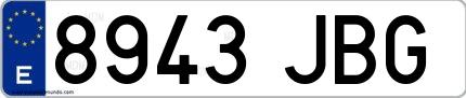 Ejemplo de matrícula española 8943 JBG