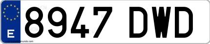 Ejemplo de matrícula española 8947 DWD