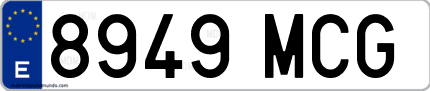 Ejemplo de matrícula de coche ordinaria 8949 MCG