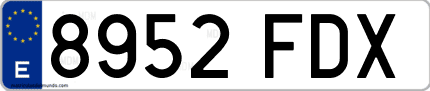 Ejemplo de matrícula de coche ordinaria 8952 FDX