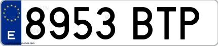 Ejemplo de matrícula española 8953 BTP