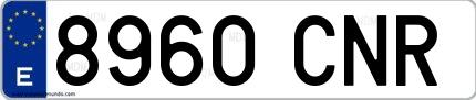 Ejemplo de matrícula española 8960 CNR