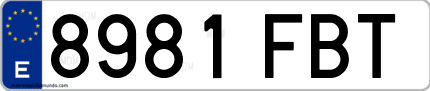 Ejemplo de matrícula de coche ordinaria 8981 FBT