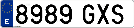 Ejemplo de matrícula de coche ordinaria 8989 GXS